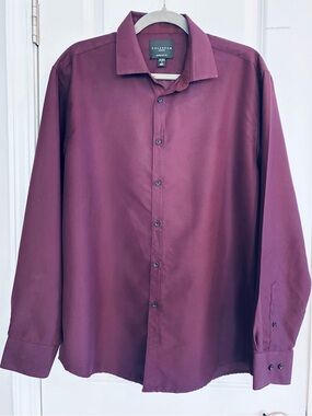 Men's Burgundy Dress Shirt - Classic Collar - Size L